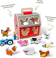 Vista 3 de Melissa & Doug Granero de juguete de madera para llevar, juego portátil de 11 piezas para niños pequeños con animales de granja y techo desplegable