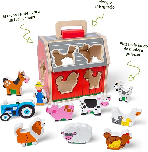 Miniatura 3 de Melissa & Doug Granero de juguete de madera para llevar, juego portátil de 11 piezas para niños pequeños con animales de granja y techo desplegable