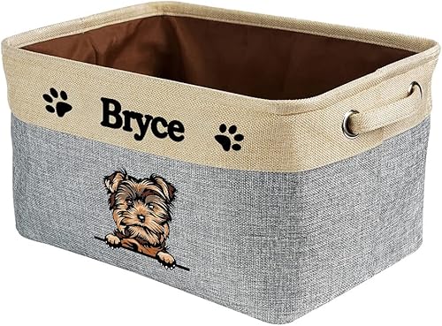 MALIHONG Cesta de almacenamiento plegable personalizada con un lindo perro Yorkie, plegable de tela resistente para juguetes para mascotas, cubo con