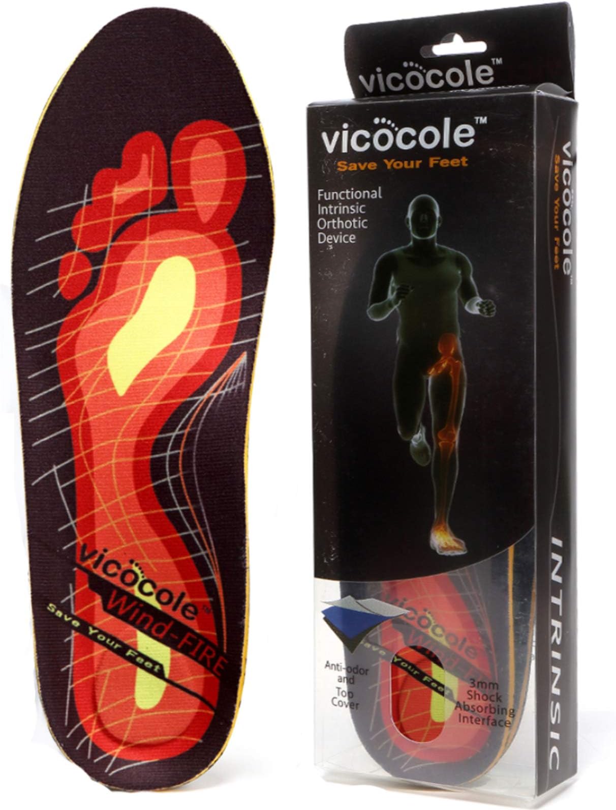 Orthotic Insoles for Flat Feet Shoe Arch Support Inserts Plantar Fasciitis Feet Insoles(Black Red,US15-15.5)