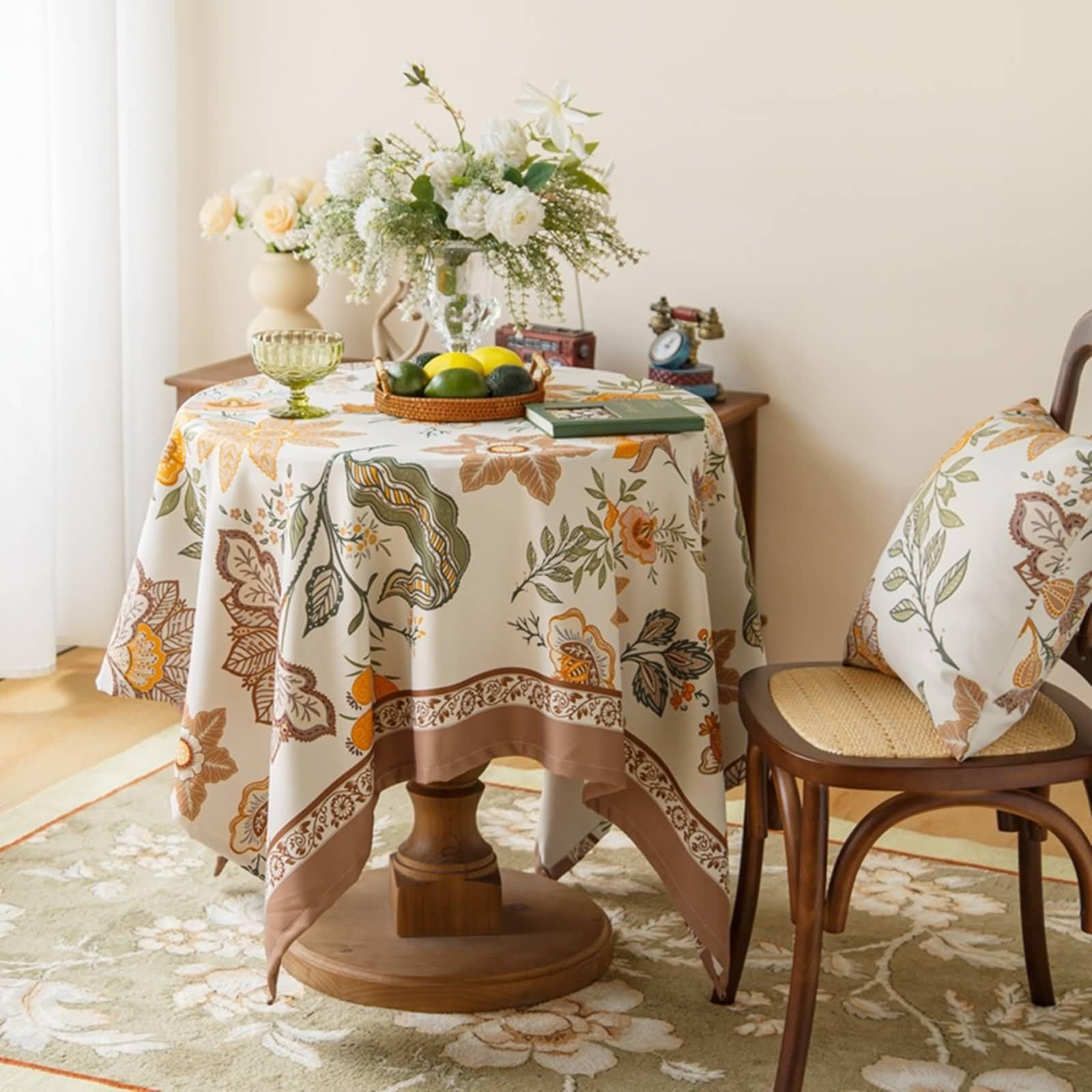 Nappe de Table Marron, Nappe de Table Basse Plantes Botaniques Polyester 140x300cm