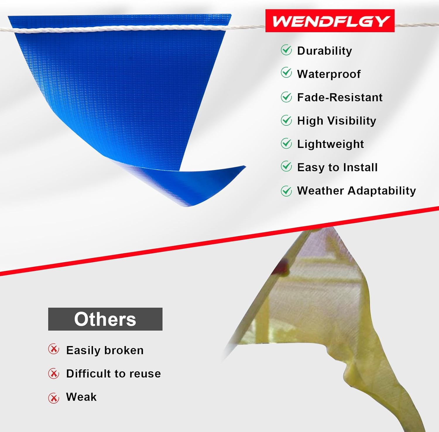 Warning Safety Pennant Banner Flags – Multipurpose 105FT OSHA Bright BLUE/YELLOW Triangle Flags for Construction,Outdoor & Event Hazard Precaution(BLUE+YELLOW,45pcs,105FT) - Image 3