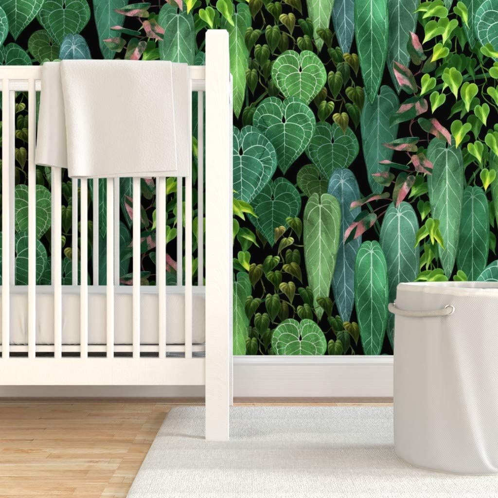 Peel & Stick Wallpaper 3ft x 2ft - Tropical Plants Jungle Vines Rainforest Green Leaves Custom Removable Wallpaper by Spoonflower