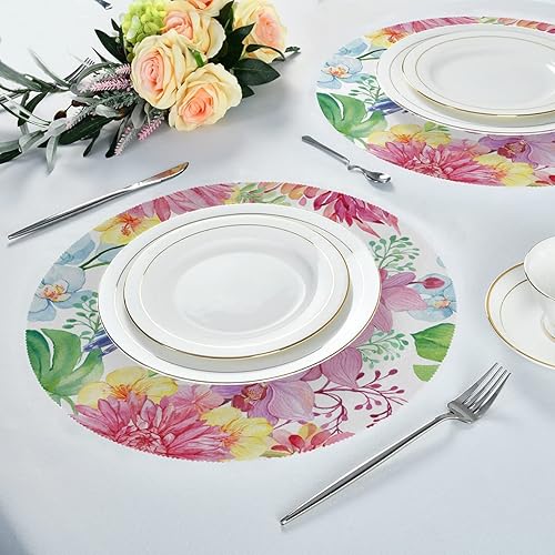 Miniatura 4 de Juego de 1 manteles individuales redondos, diseño de orquídea y colibrí, antideslizantes, resistentes al calor, para niños, 15.4 pulgadas