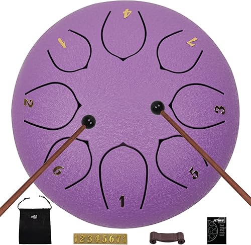 Tambor de Lengua de Acero de 6 Pulgadas, 8 Notas, Instrumento de Percusión, Sonido de Tambor, Regalo para Familia y Amigos con Libro de Música,