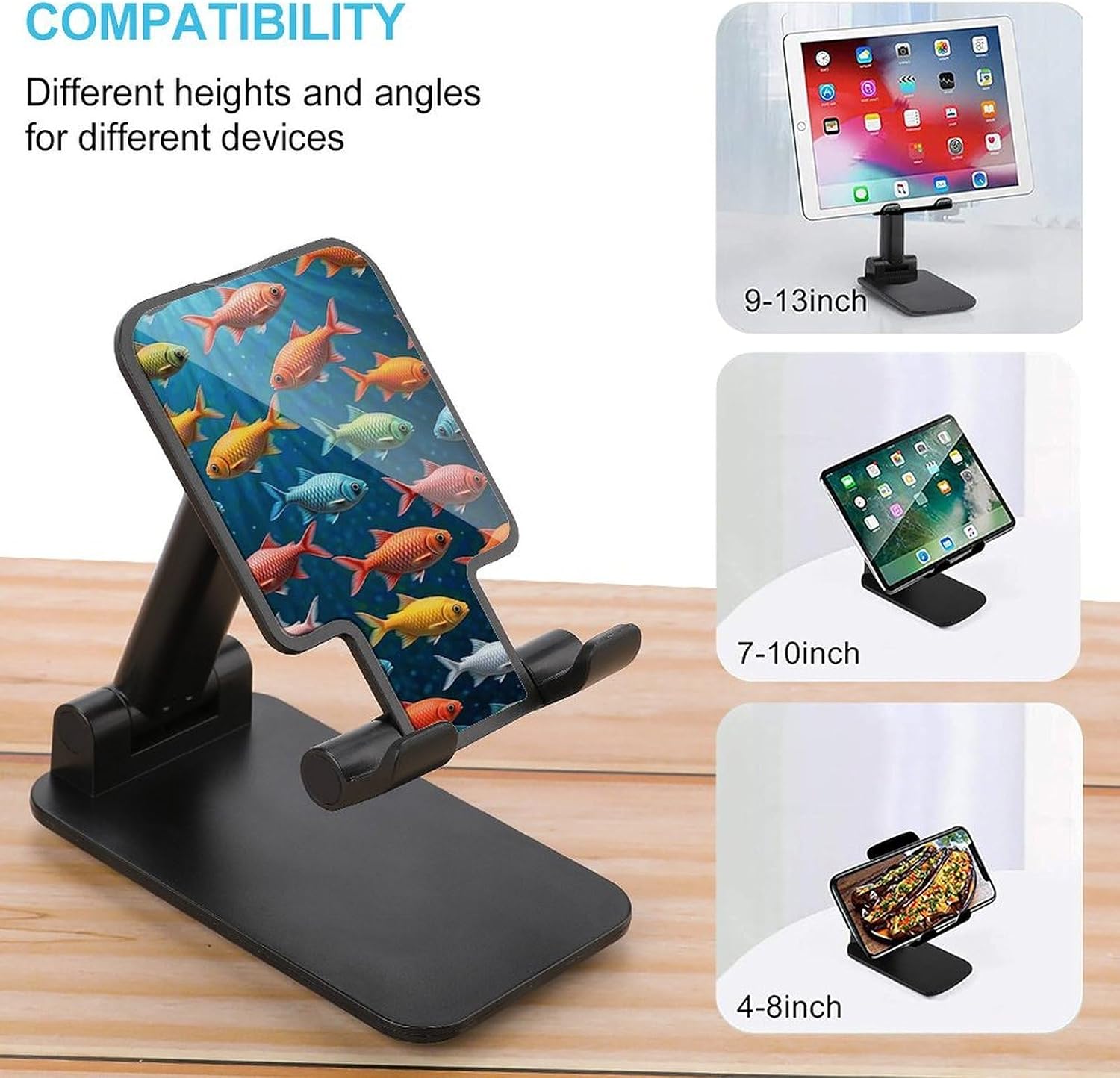 Adjustable Colorful Fish Cell Phone Stand for Desk Portable Phone Holder Universal Handsfree Phones Mount for Airplane Travel Essentials Compatible with 4-8 Smartphones Tablet Black image 3