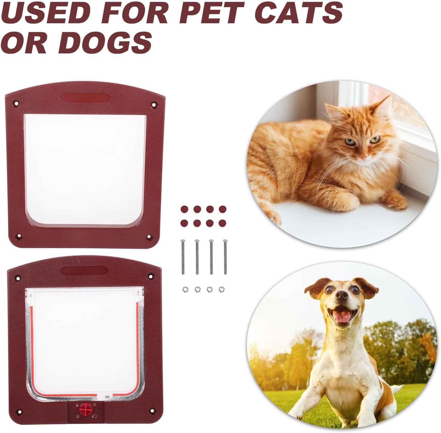 Pet Door for Cats and Small Dogs Dual Directional Swing Flap Coffee Color Household Cat Flap Door