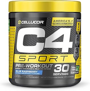 C4 Sport Pre Workout Powder Blue Raspberry | Informed Choice Certified + Sugar Free Pre-Workout Energy Supplement for Men...