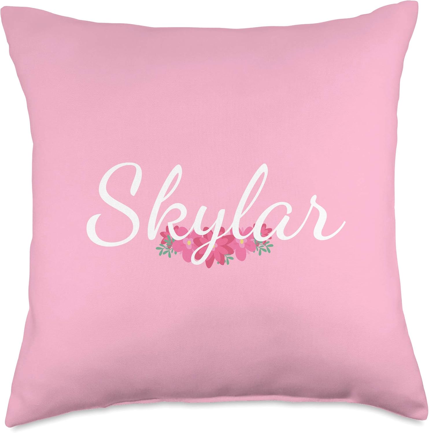 Custom Skylar Gift Personalized Name Flowers Floral Pink Throw Pillow
