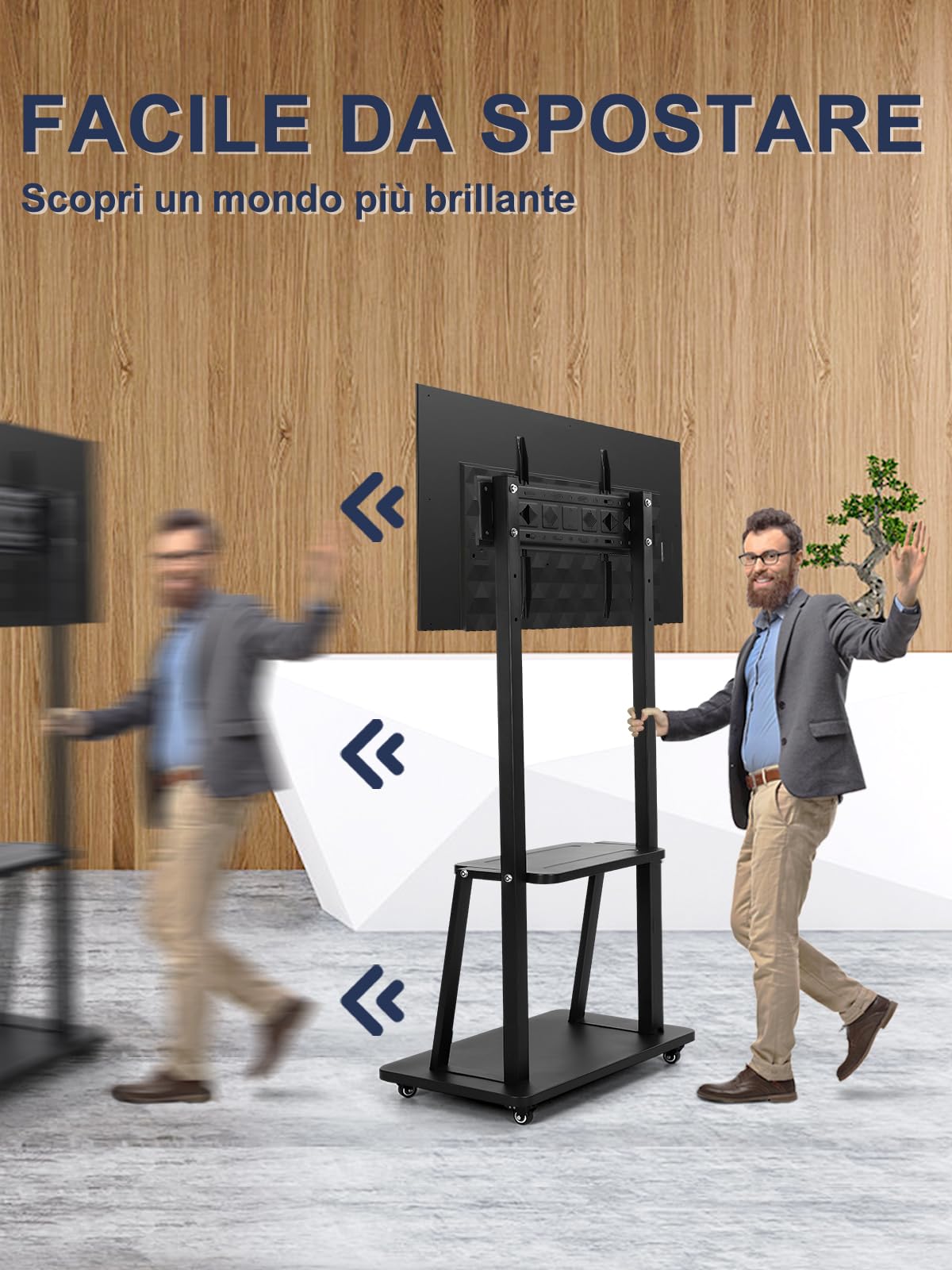 Supporto TV da Pavimento per Schermi Piatti/Curvi Da 32-75 Pollici LED/LCD/OLED, Altezza Regolabile, Carrello Porta TV con Ruote Fino a 45kg, con Mensola per Laptop o DVD,Nero