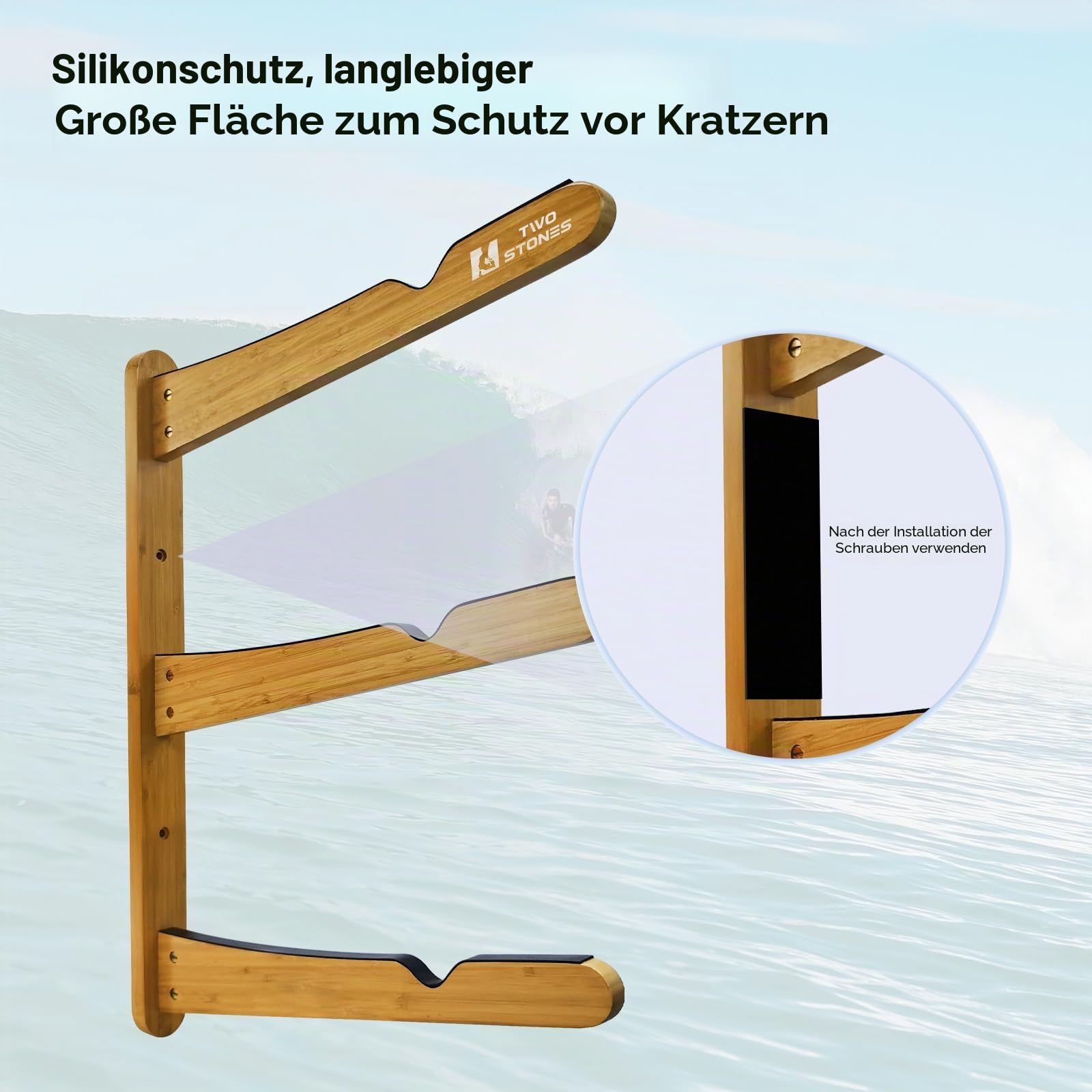 TWO STONES Surfbrett-Halter für die Wand, Surfbrett-Aufhänger funktioniert als Shortboard-, Skimboard- und Longboard-Aufhänger oder Ständer (CJ-OT2202)