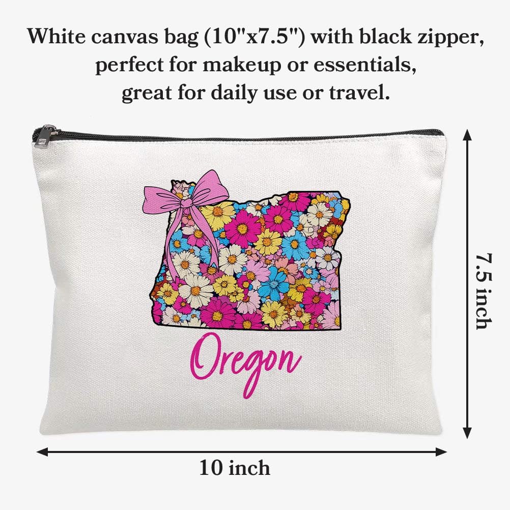 Floral Coquette State Oregon Makeup Bag - Retro Floral State Travel Zippered Makeup Bag Gift For Women - Friends - Oregon Lovers On Birthday - Mothers Day - Holiday - Image 3