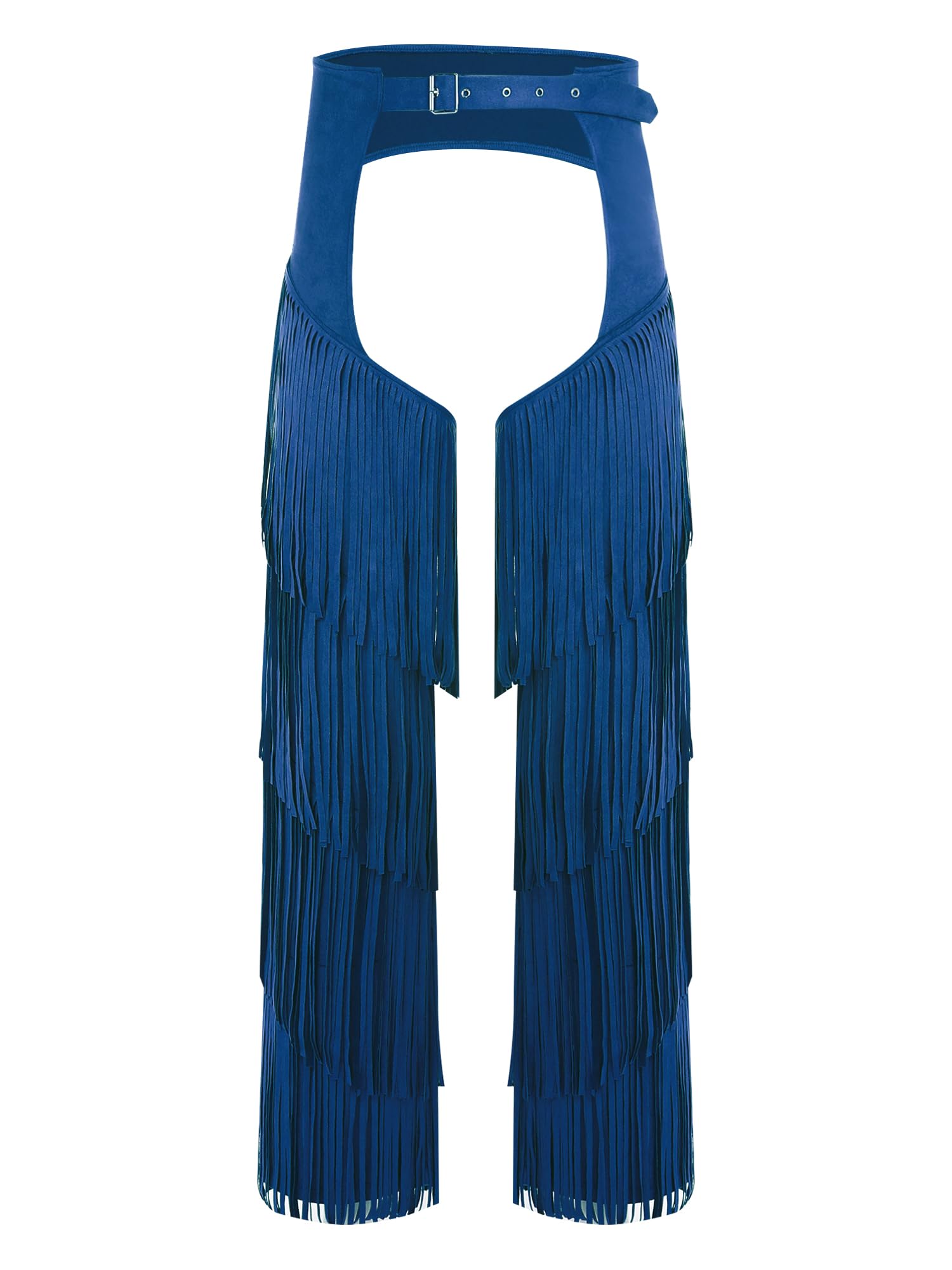 Kvysinly Mens Faux Suede Cowboy Chaps Adjustable Waist Hollow Out Fringed Pants for Theme Party Blue 3XL