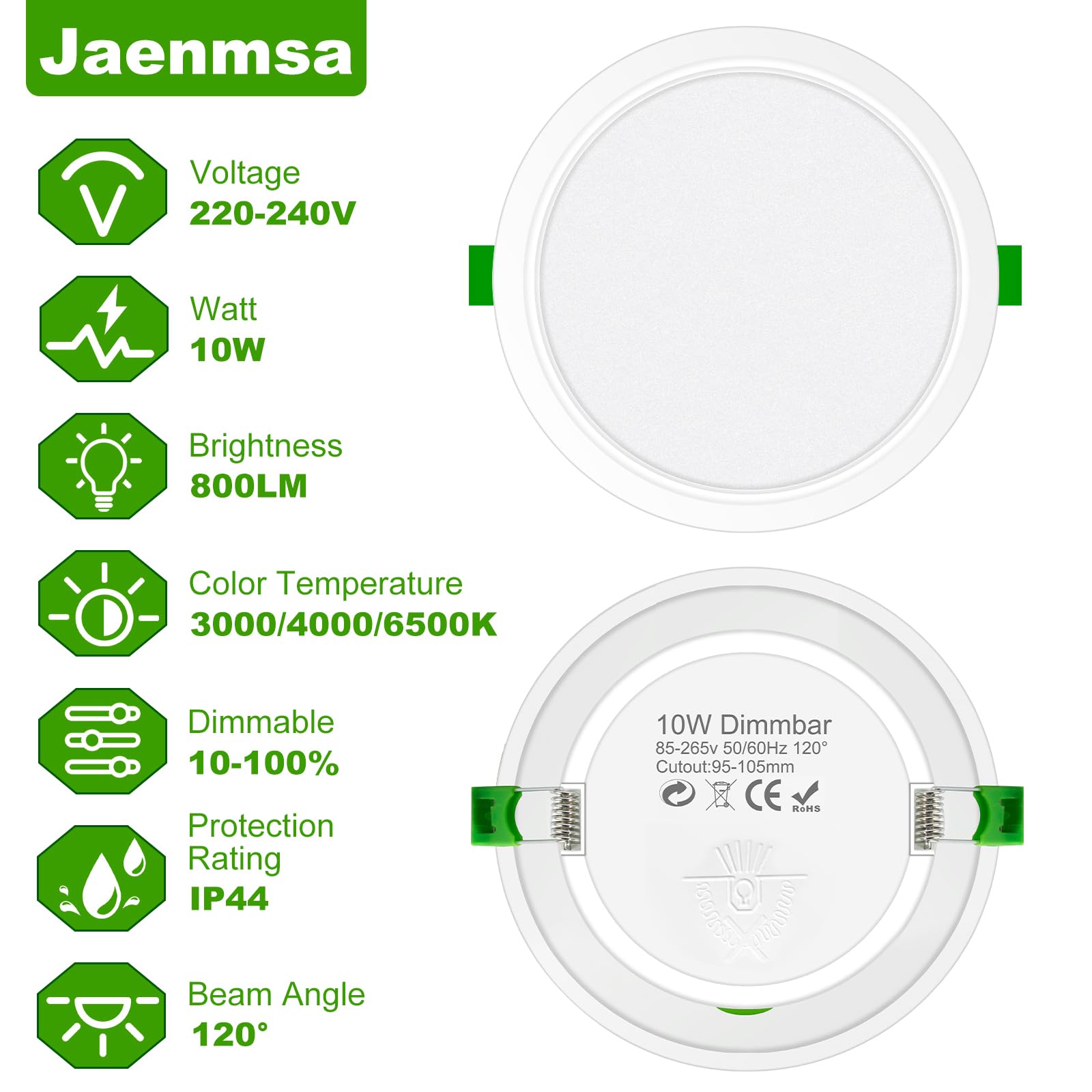 Focos Led Empotrables Techo 230V, 10W Foro Ø 95-105 mm Ip44, Regulable, Downlight Led Ojos De Buey, Cálido 3000K Neutro 4000K Frío 6500K, Focos Interior Techo, 24er