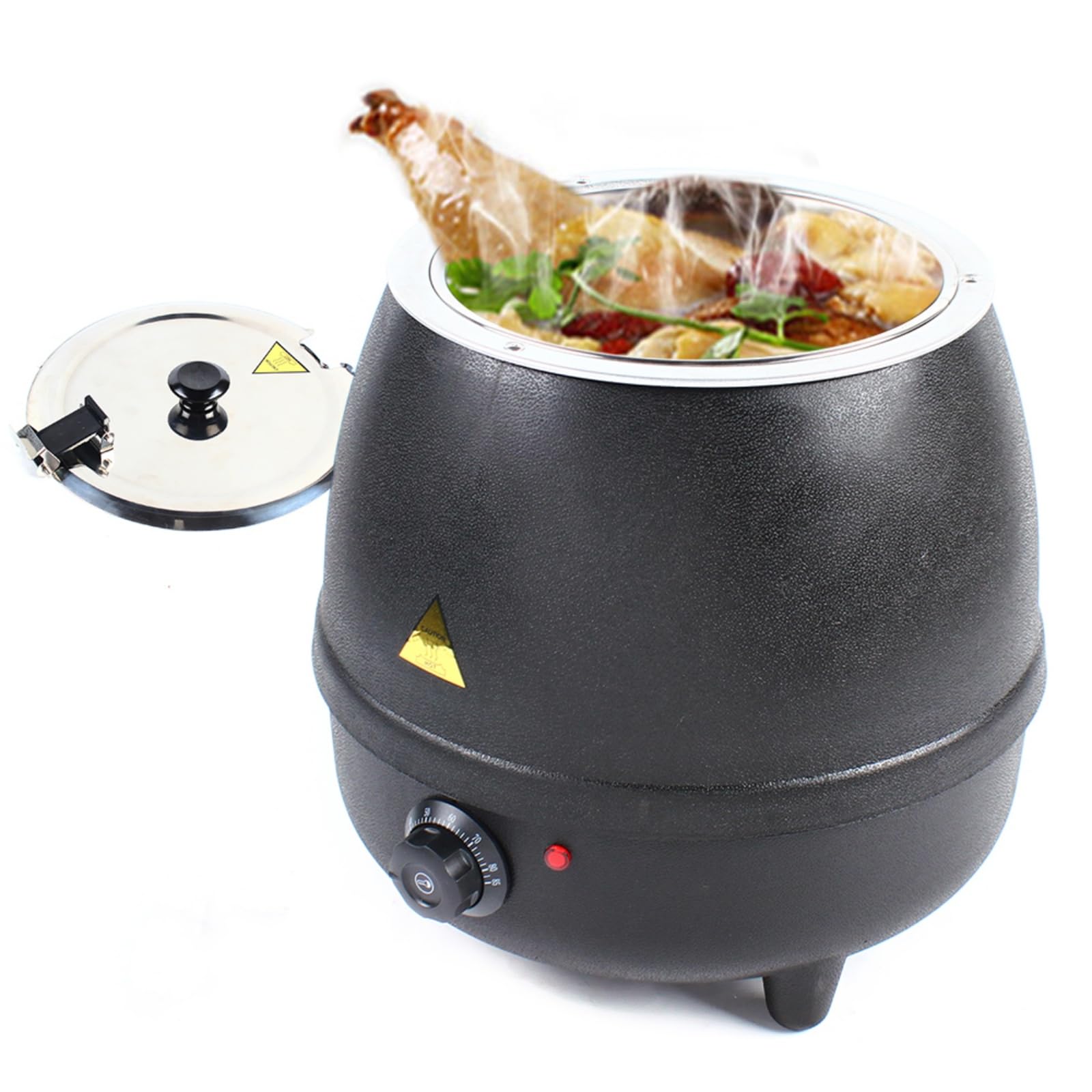 10.5QT Electric Soup Warmer, Commercial Soup Kettle Warmer, Soup Kettle Warmer with Hinged Lid and Detachable Stainless Steel Insert Pot for Restaurant, Party, Buffet, Catering, Black