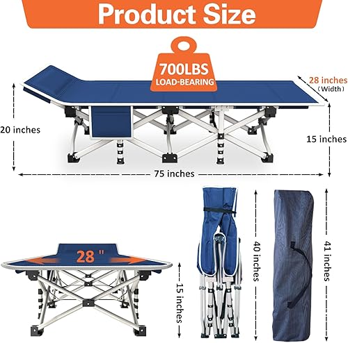 Miniatura 4 de COLMERD Cuna de campamento con cómodas catres de colchón para dormir con almohadilla cama de campamento resistente cuna de dormir incluye bolsa de