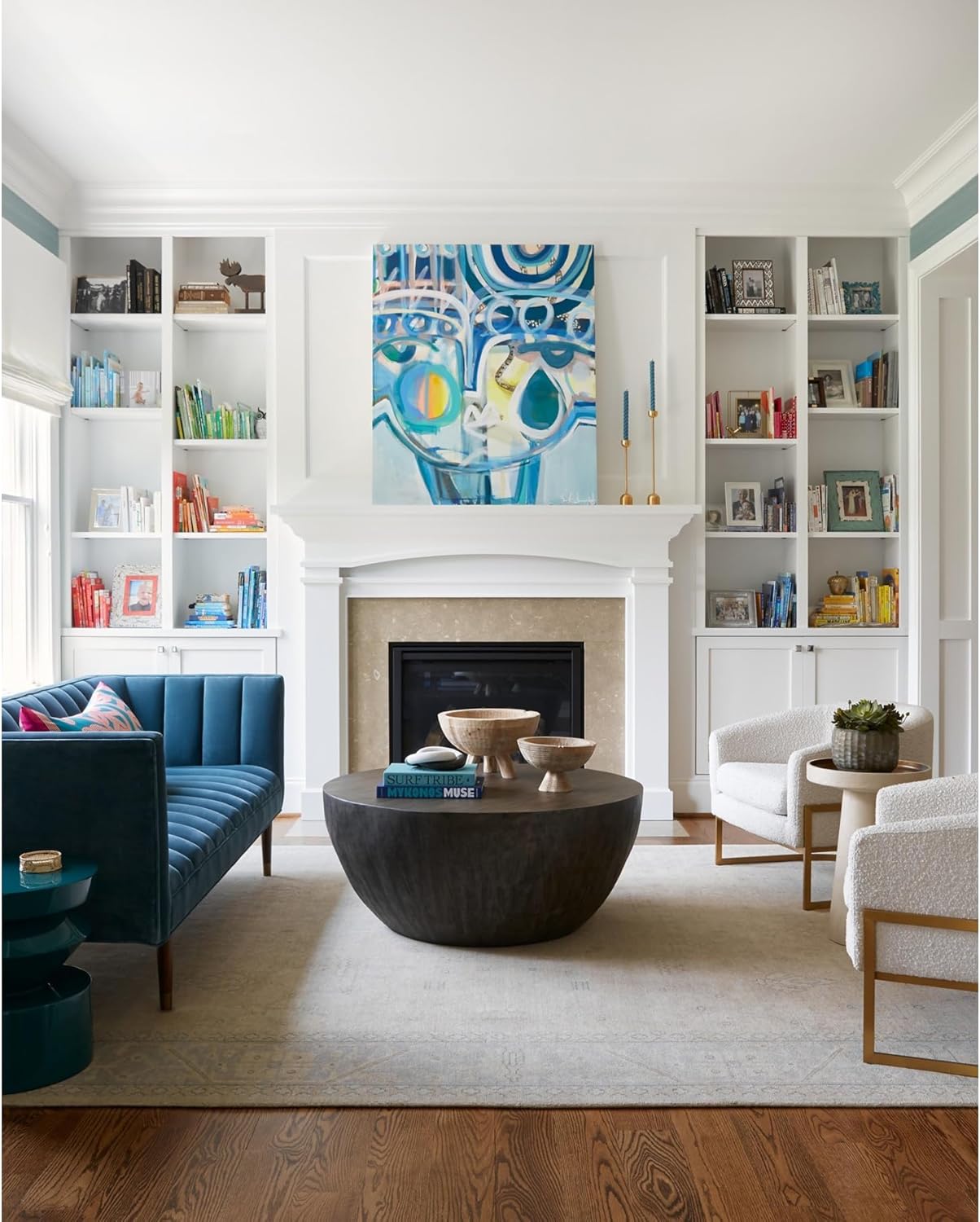 Minimalist Large Round Light Wood Coffee Table | Modern Geometric Block