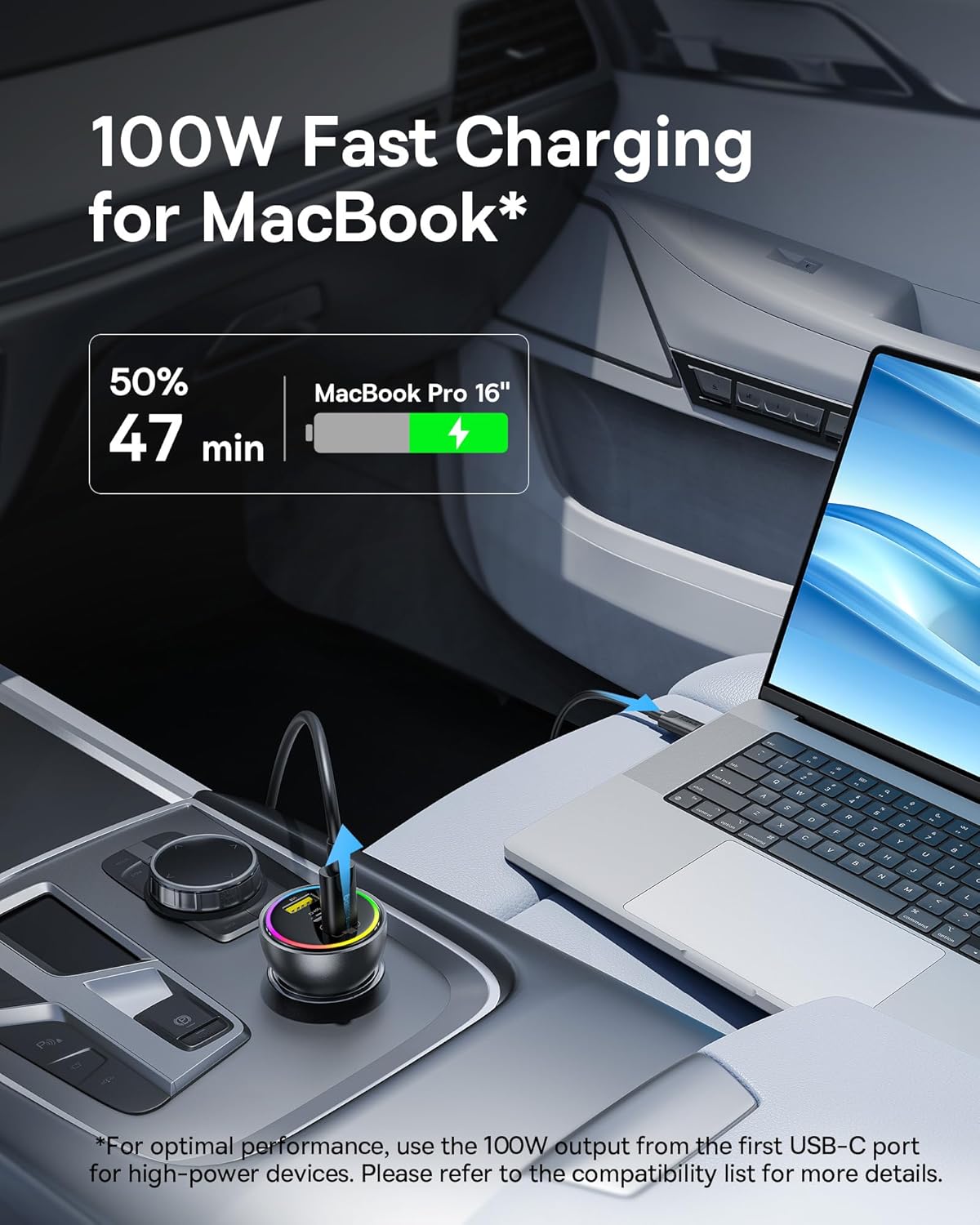 152.5W USB C Car Charger, Baseus Super Fast Charging 3 Ports Car Charger, PD3.0 QC4.0 Ultra Compact RGB Fast Type C Car PhoneCharger Adapter, for iPhone 17 16 15 14 Pro Max Samsung S24 MacBook iPad