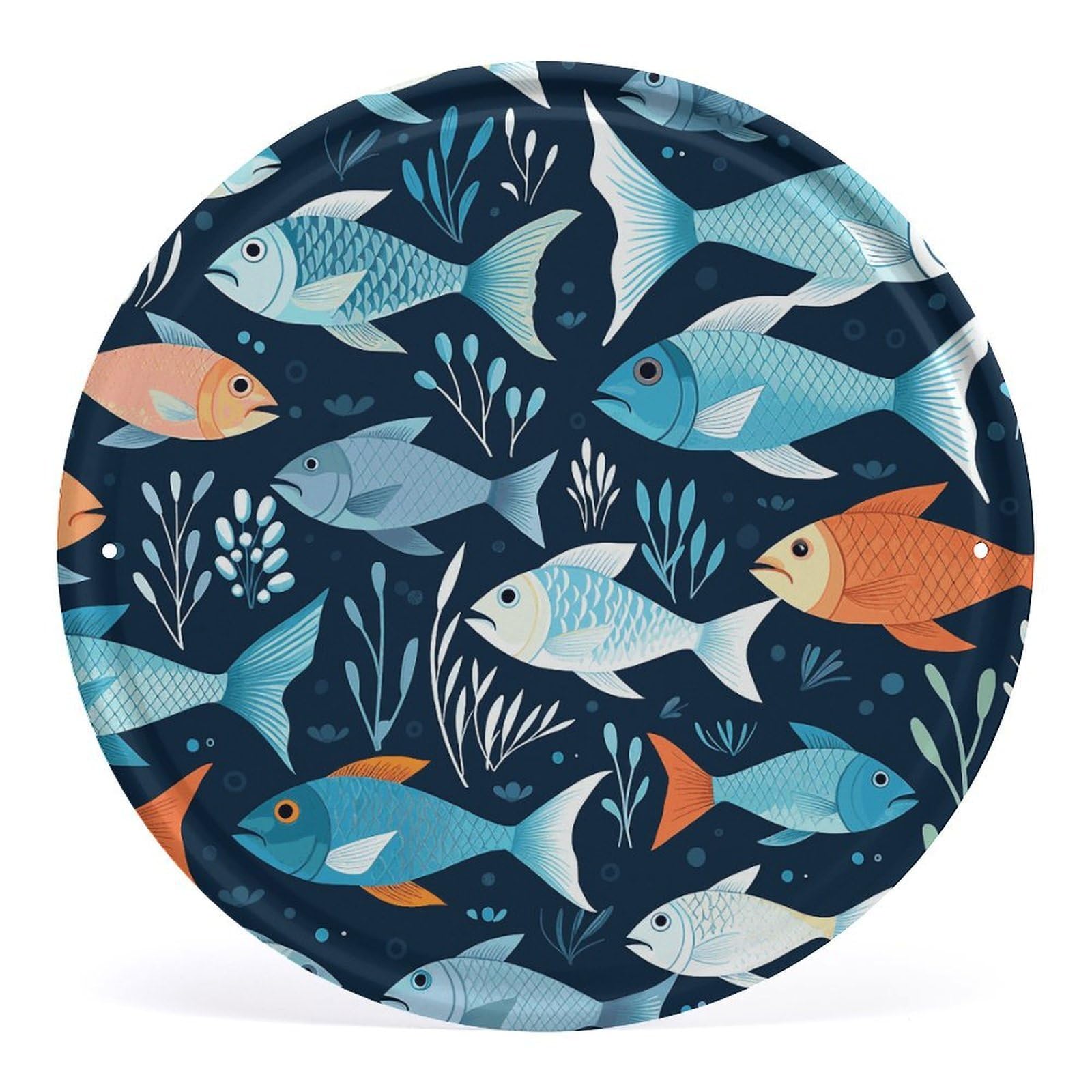 Fodpand Style Fishes Pattern Round Wall Art Hanging Decorations, Wall Decor Modern Minimalist Artwork, Tin Sign Hanging Picture For Living Room, Bedroom, Office, Hallway, 11.8X11.8 Inch