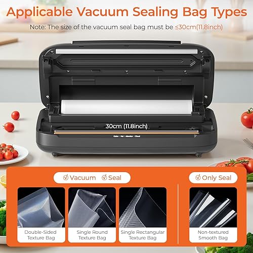 Miniatura 9 de SEATAO Máquina selladora al vacío para alimentos, potente sellador de alimentos de 80 Kpa, sellador al vacío para seco/húmedo, 7 en 1 sella una