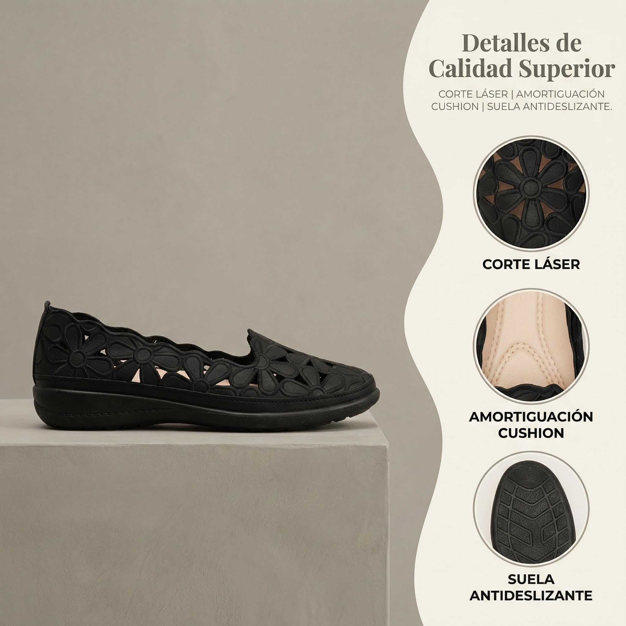 GLAMORA Bailarinas Mujer cómodas Verano, Zapatos con cuña Baja Calado Floral Transpirables, Suela Flexible Antideslizante, Plantilla Acolchada Confort