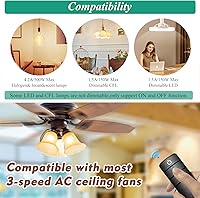 Vista 5 de Hampton Bay Universal 3-Speed Ceiling Fan Remote Control Kit Replacement for Hampton Bay Home Decorators Collection Hunter - Walk Away Time Delay