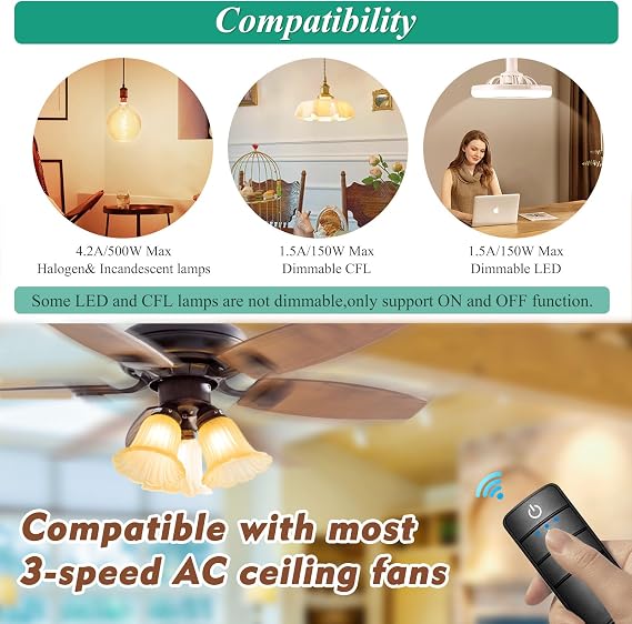 Hampton Bay Universal 3-Speed Ceiling Fan Remote Control Kit Replacement for Hampton Bay Home Decorators Collection Hunter - Walk Away Time Delay, Light Dimmer, Item #1005 Model 98130 Kit w/Holder
