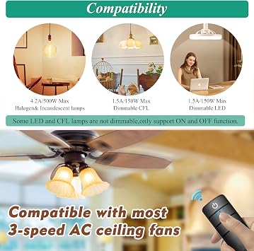 Hampton Bay Universal 3-Speed Ceiling Fan Remote Control Kit Replacement for Hampton Bay Home Decorators Collection Hunter - Walk Away Time Delay, Light Dimmer, Item #1005 Model 98130 Kit w/Holder