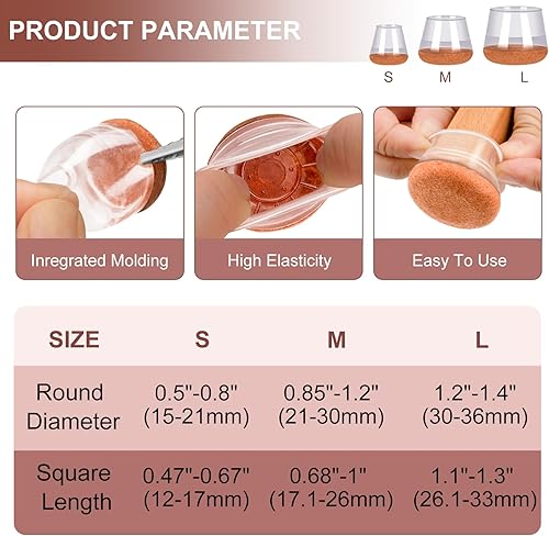 Miniatura 4 de 16 protectores de suelo para patas de silla con parte inferior de fieltro envuelta, fundas de silicona para patas de silla, protectores de patas de