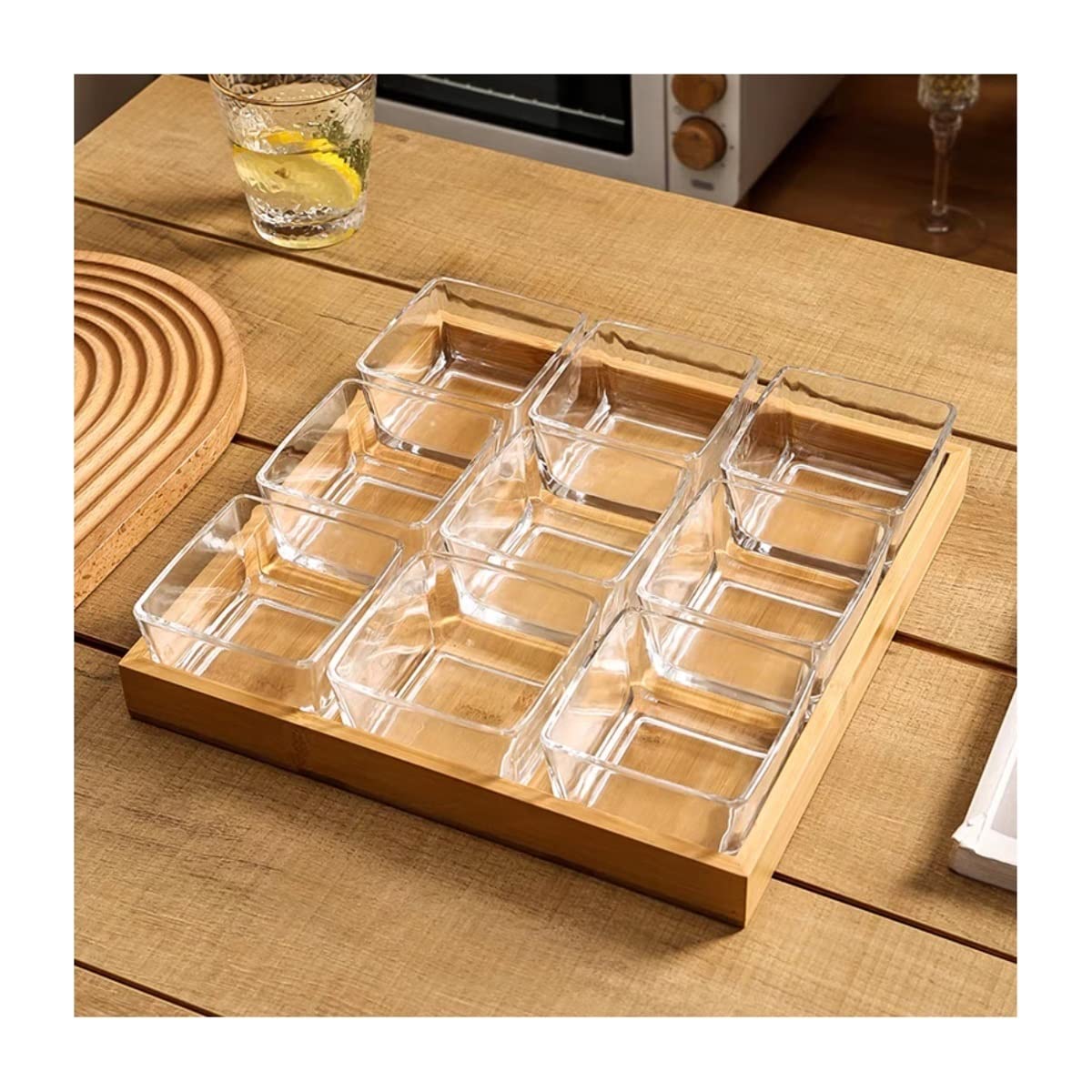 Assiettes à salade carrées en verre à 9 compartiments TUSUOD pour cuisine et buffet