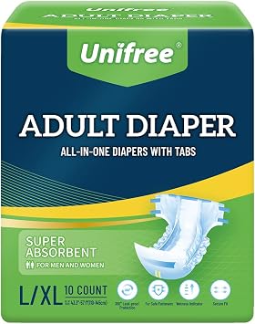 Unifree Incontinence Underwear, Overnight Adult Diapers, 10 Count L/XL