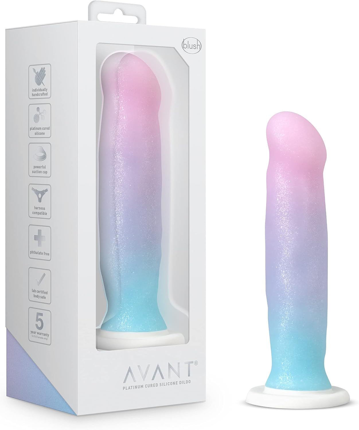 Blush Avant D17 Lucky 8" Silicone Dildo - Ultrasilk Smooth Cock, Purio Platinum-Cured - Suction Cup, Strap-On Compatible - Hand-Sculpted Fantasy Sex Toy for Women, Men & Couples - (Multicolored)