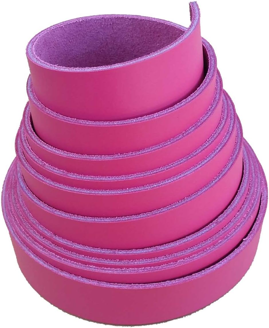 Pink Leather Strips 2 Inch Wide - Hot Pink Leather Straps up to 96 Inch Long – 6-7 oz. (2.4 – 2.8 mm) Latigo Leather Strips by Pitka Leather (2" x 48")