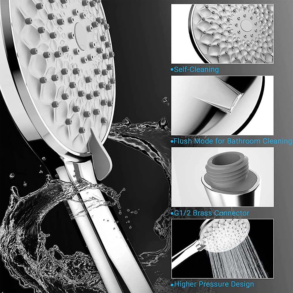 Pommeau De Douche Carré, Multifonctionnelle Pommeau Douche Haute Pression, Pomme Douche Economie Deau Puissante De Remplacement Réglable Universelle, Douchette Douche 6 Modes, Chromés