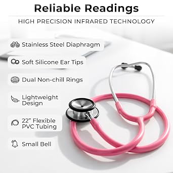 Vive Precision Dualhead Stethoscope - Dual Head Diaphragm Bell for Nurses, ER, Cardiology, Veterinary (Pink)