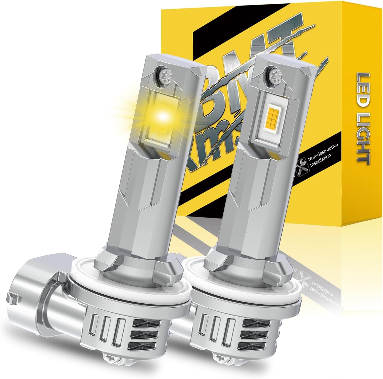 BMT xms H27W 881 H27W/2 Fog Light Bulbs - 400% Brighter 20000LM 3000K Amber Yellow - 1:1 Mini Size, Pack 0f 2