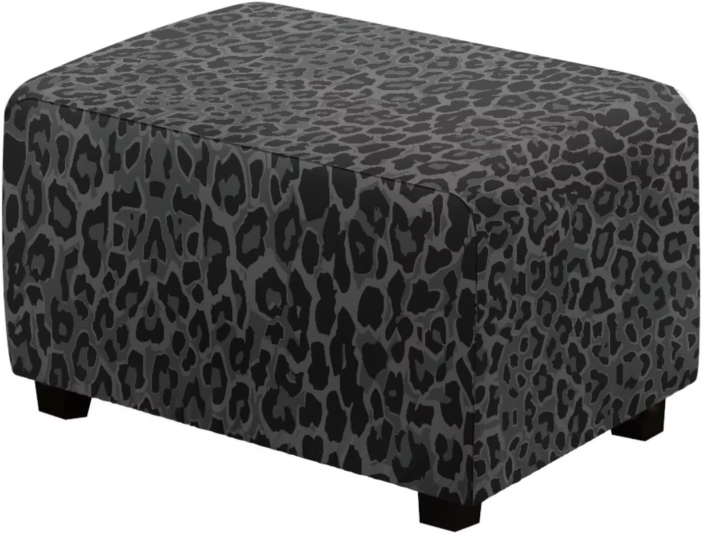 Talayituse Black Leopard Print Ottoman Cover Stretch Soft Fabric Slipcover Rectangle Footrest Washable Sofa Slipcovers Removable Stool Cover Footstool Protector Covers, S