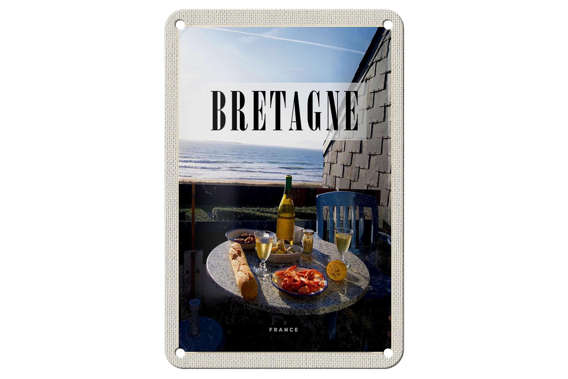 Dekono7 Colourful Tin Sign 18 X 12 Cm Brittany France Design Breakfast By The Sea