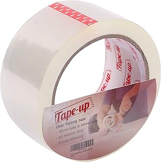 Tape-Up Packing Tape | Parcel Tape Single roll | 1 roll | 48MM x 66M |Strong, Thick and Secure | Water resistant | Packing cartons | Moving homes | Parcel tape | Packaging tape (Clear)