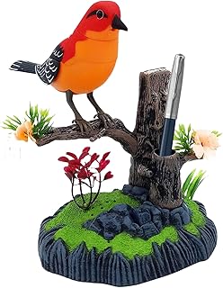 Simulation Electric Birds Toys, Desk Chirping Birds with Pen Holder, Decorative Realistic Pet Bird for School Bedroom Living Room