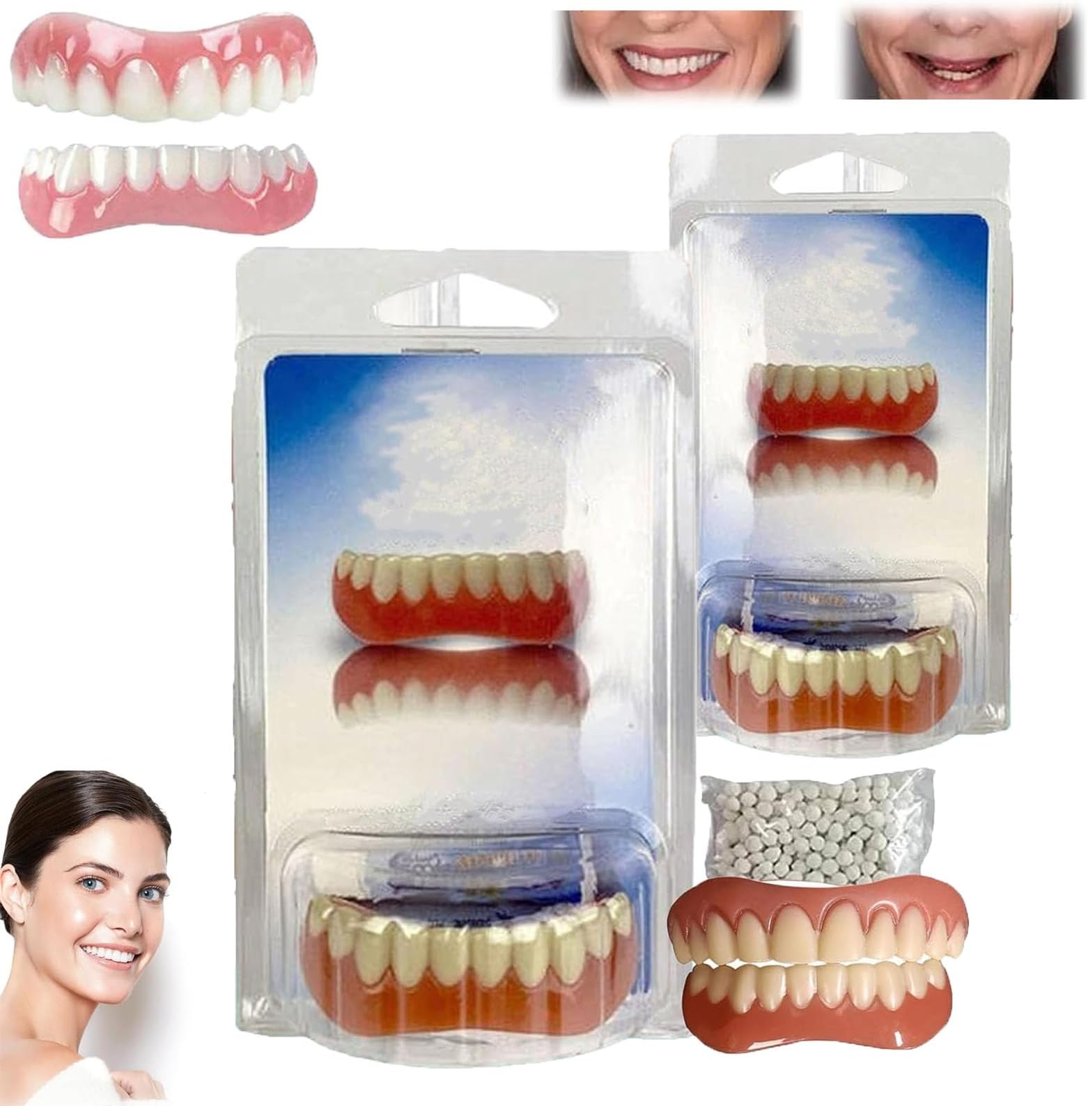 Nature & Comfortable Teeth Upper and Lower Set,Denture Silicone Reline Kit for Men & Women,Easy Use Silicone Reline Kit for Dentures,Denture Silicone Reline Kit,Soft Denture Silicone Reline Kit