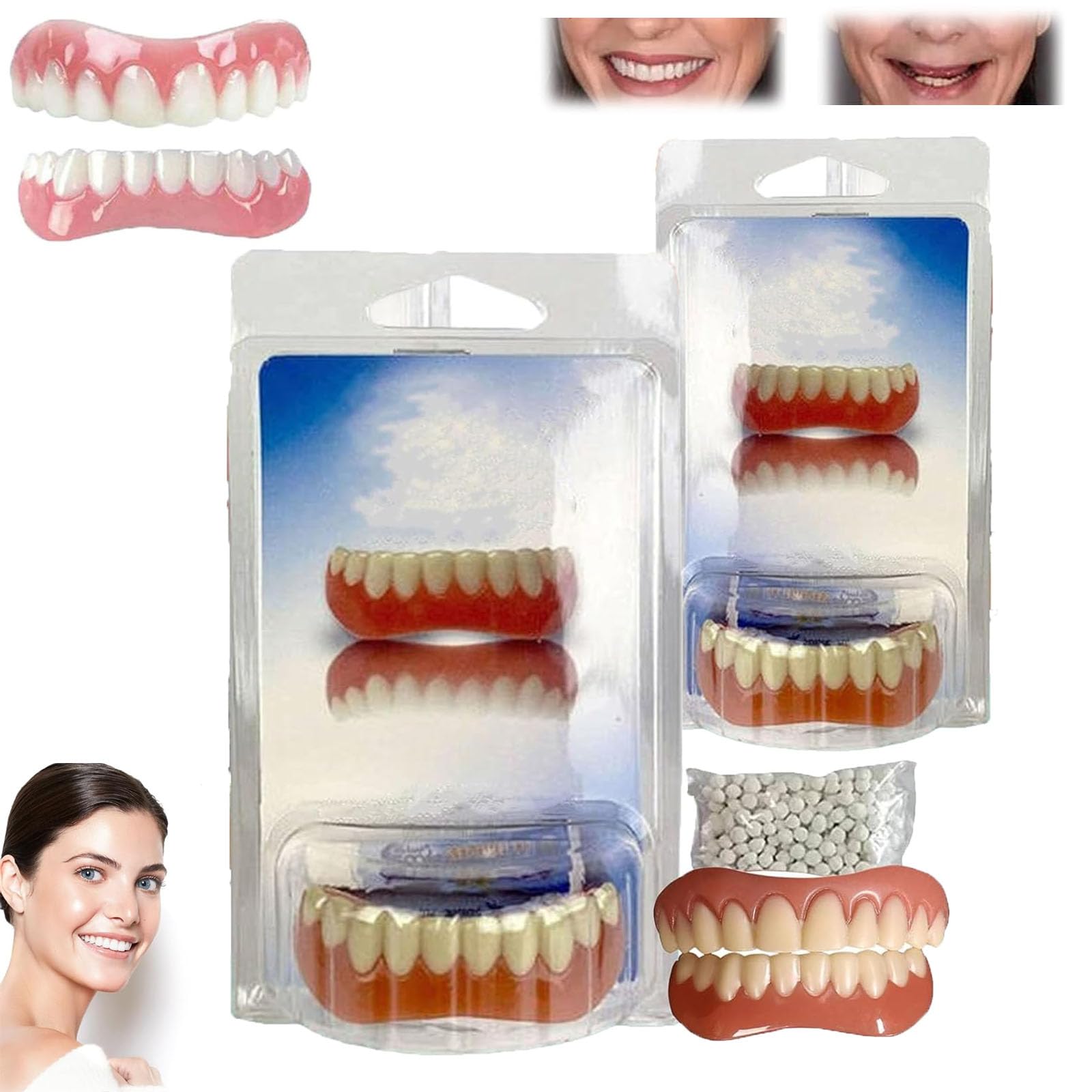 Nature & Comfortable Teeth Upper and Lower Set,Denture Silicone Reline Kit for Men & Women,Easy Use Silicone Reline Kit for Dentures,Denture Silicone Reline Kit,Soft Denture Silicone Reline Kit