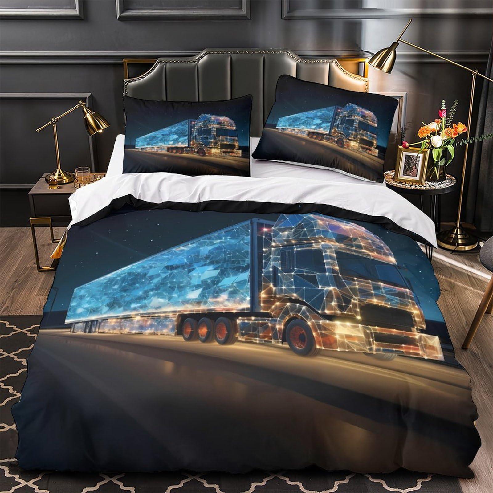 Housse de couette anti-plis feuilles tropicales fermeture éclair parure de lit double microfibre