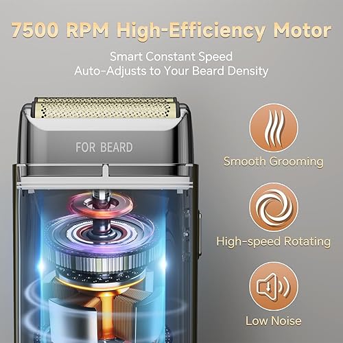 Miniatura 4 de RUIM Afeitadora eléctrica 2 en 1 y recortadora de pelo para hombres, afeitadora profesional de lámina dorada con cabezal flotante 3D, totalmente