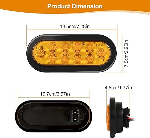 Miniatura 4 de Kit de luces LED para remolque, 2 luces traseras ovaladas de 6 pulgadas, 10 luces LED de marcador, luces de freno, luces traseras de freno y giro,