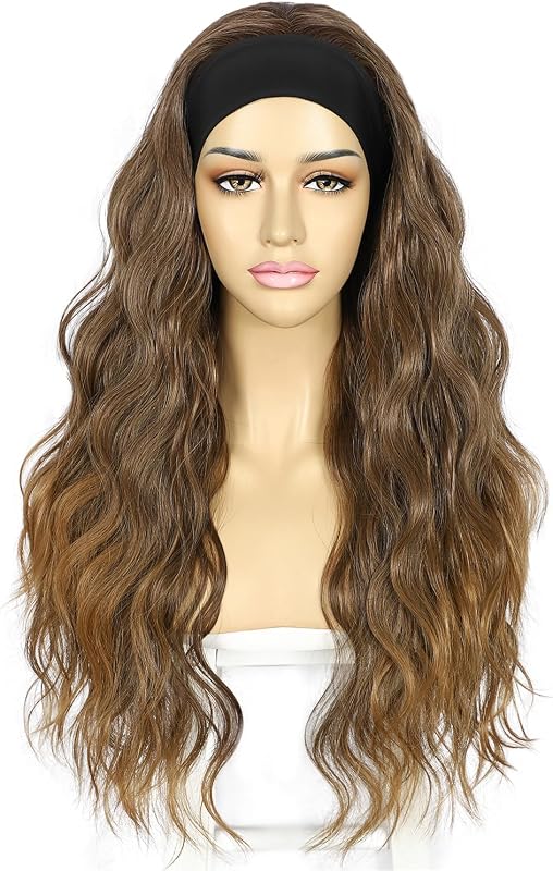 Sapphirewigs Ombre Barna Fejpántos Paróka - 66 cm Hullámos Műhaj, Ragasztómentes, 150% Sűrűség, Mindennapi Viseletre és Cosplayhez