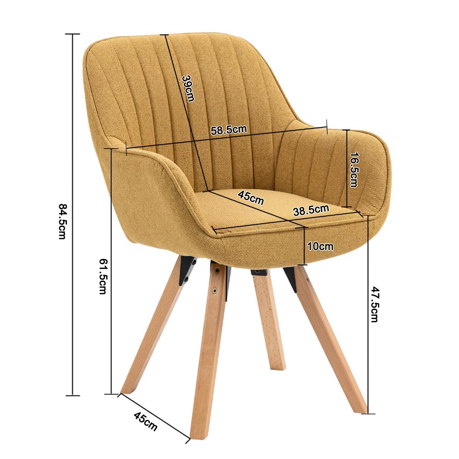 MEUBLE COSY Sedie da Pranzo Girevole a 360° Poltrona da Toelette Imbottite con Schienale e Braccioli per soggiorno cucina ufficio in Tessuto Gambe in Legno, Giallo
