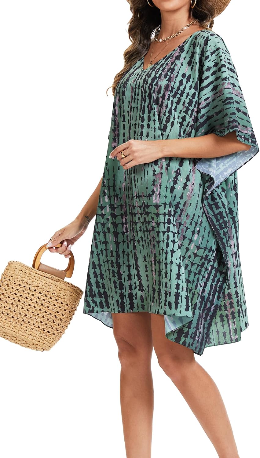 Moss Rose Beach Kaftan Dresses for Women V Neck Summer Swimsuit Cover up Beach Vacation Clothing