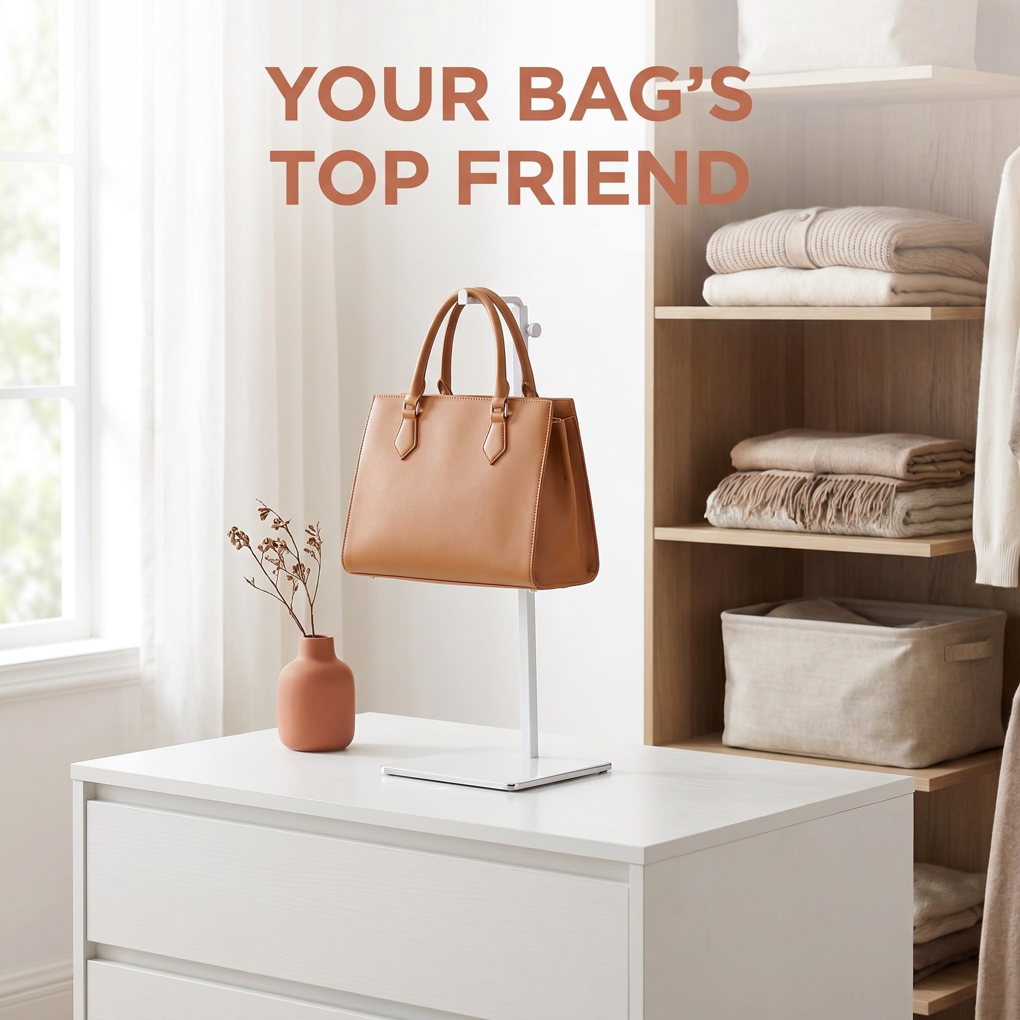 Artibetter 3 percheros metálicos para bolsos, soporte de exhibición para bolsos con altura ajustable, organizador de con gancho para mesa o mostrador.