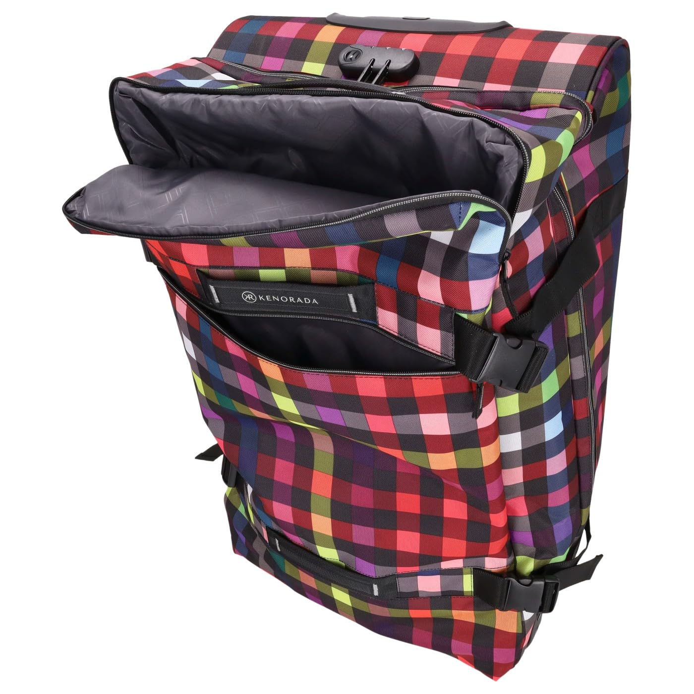 Reisetasche mit Rollen RT31 | große Reisetasche | Rucksackfunktion | praktische Fächer an den Seiten | Abnehmbarer, längenverstellbarer Schultergurt (multicolorcheck, L)